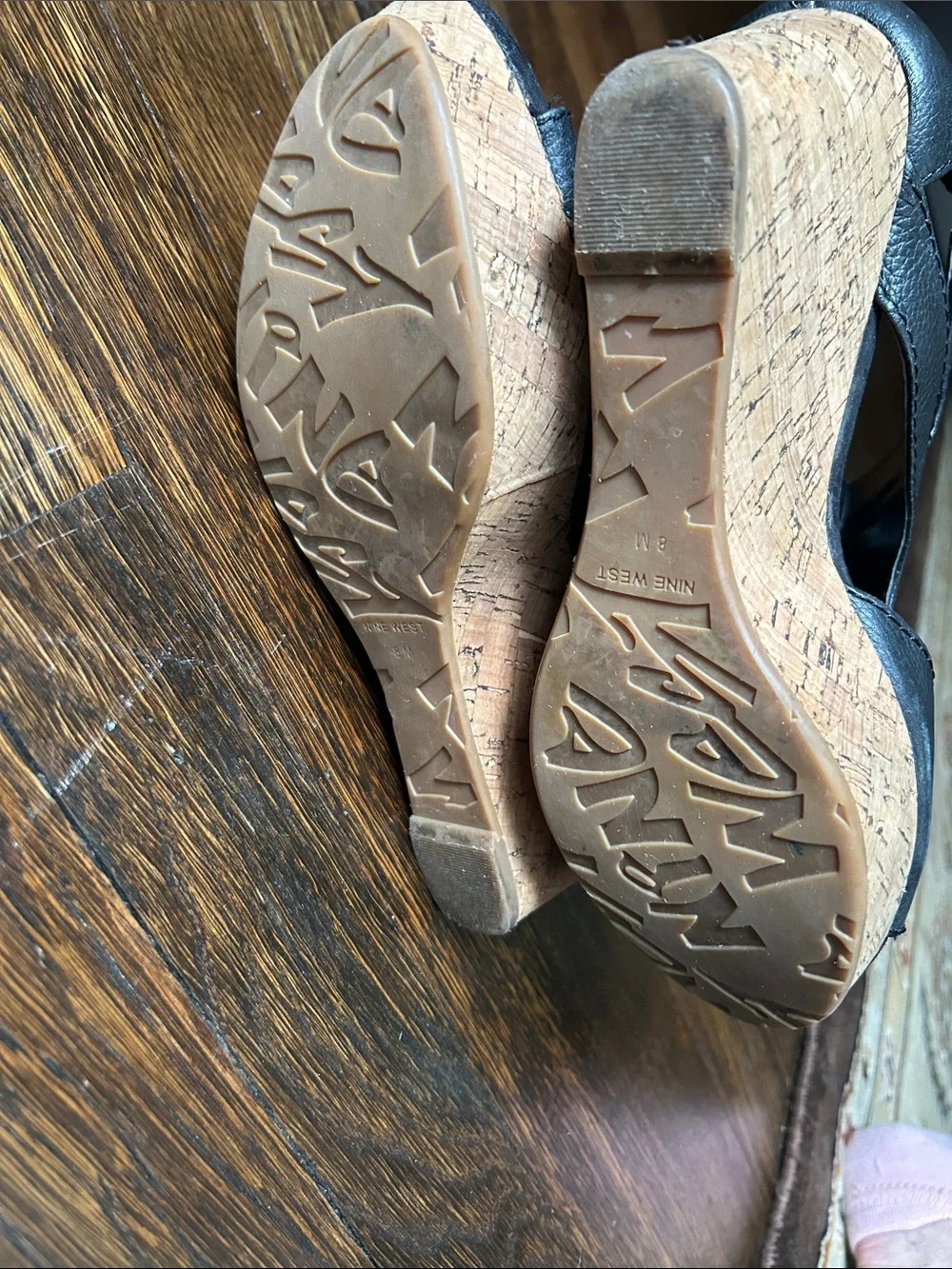 Women's Nine West Black Leather Open-Toe Wedge Sandals